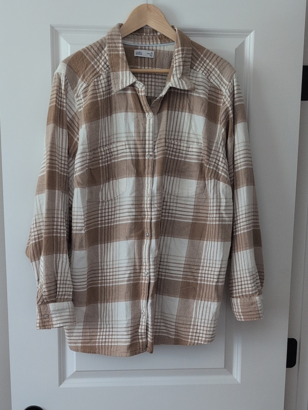croft & barrow Cream and Tan Plaid Women's Shirt